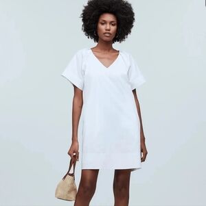 Madewell Bright White Cotton Short Sleeve Pullover Vacation Ready Shift Dress